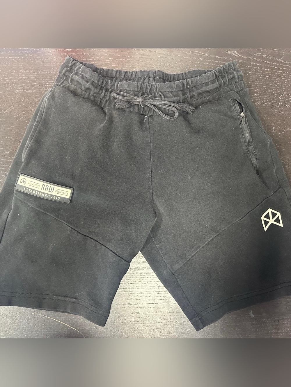 Men's Black Athletic Drawstring Shorts with Zip Pocket